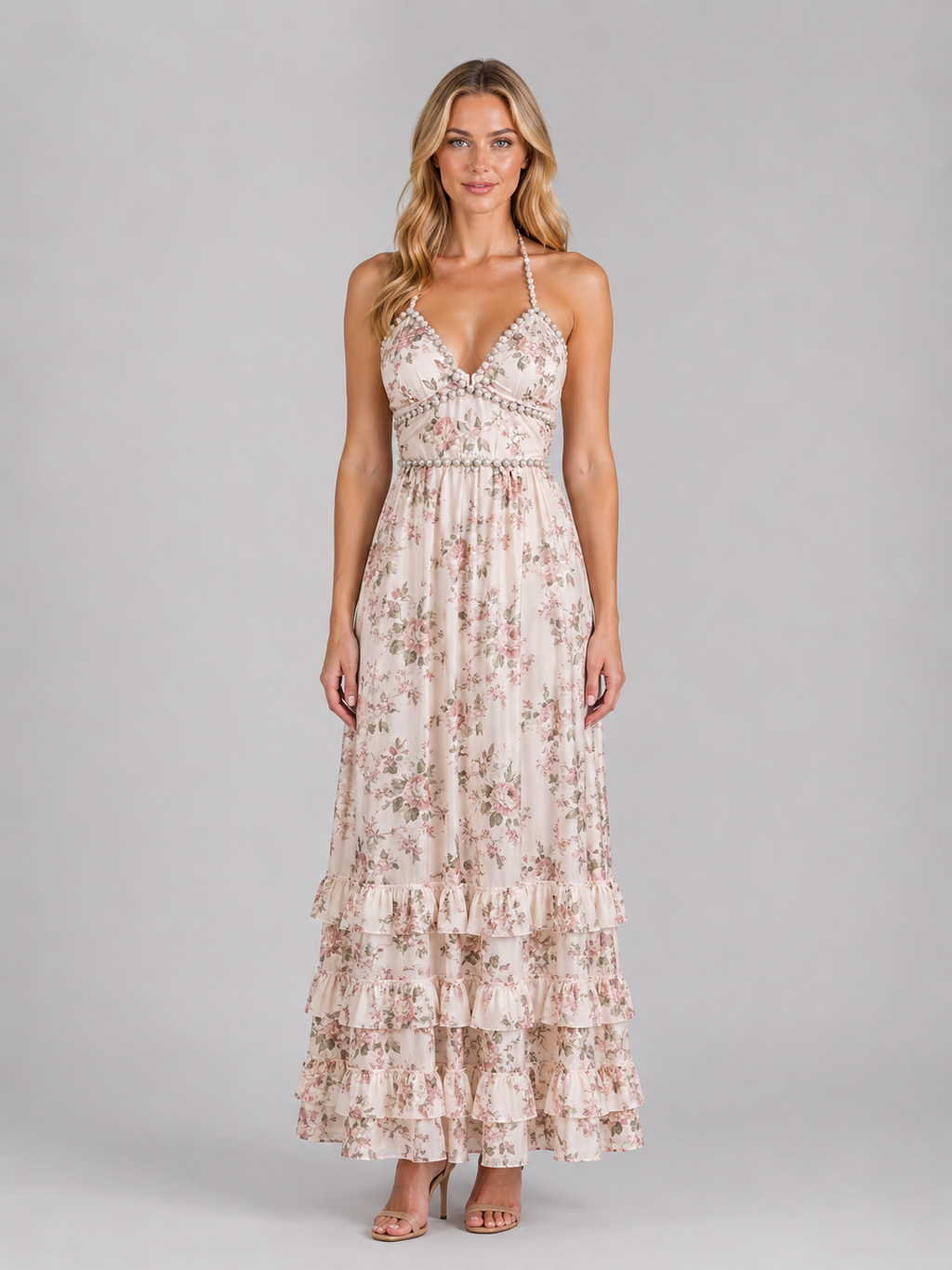 Emmeline | Women’s Floral Maxi Dress | Halter Neck Wedding Guest