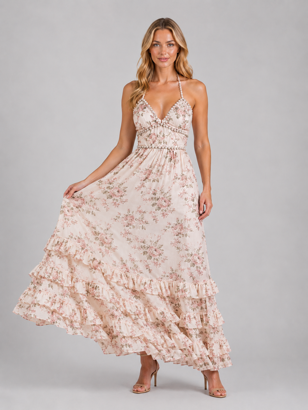 Emmeline | Women’s Floral Maxi Dress | Halter Neck Wedding Guest 4