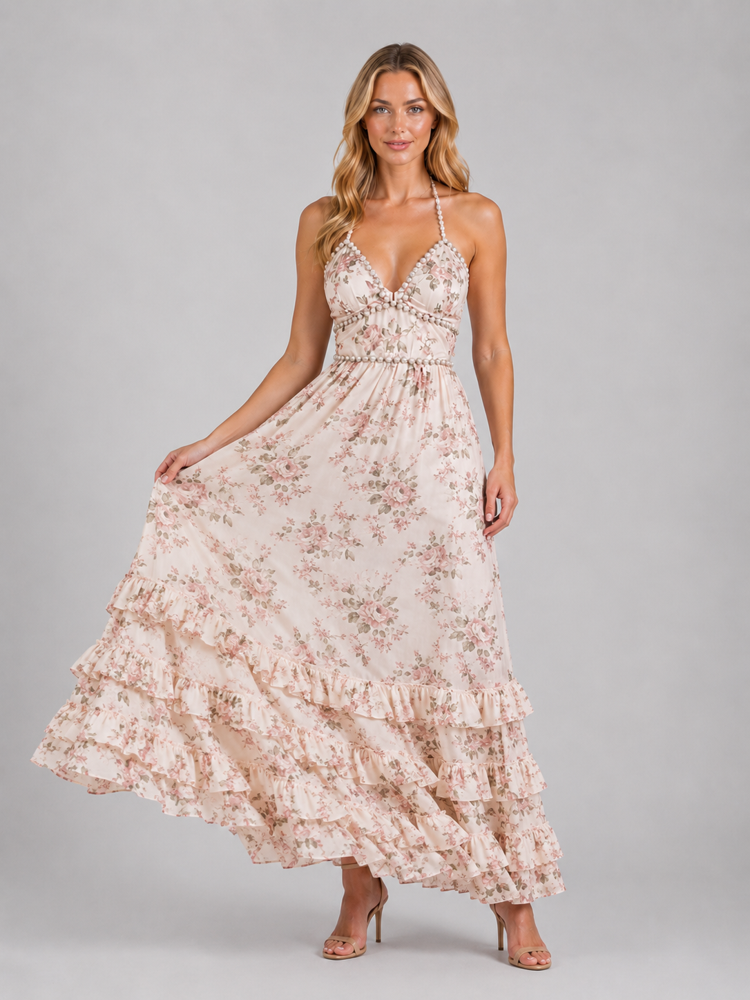 Emmeline | Women’s Floral Maxi Dress | Halter Neck Wedding Guest 4