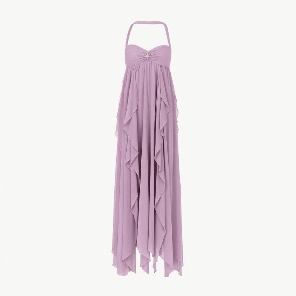 Florence | Women’s Halter Neck Maxi Dress | Twist Front Layered Hem Occasion Wear-Women Dress-Eltrendio