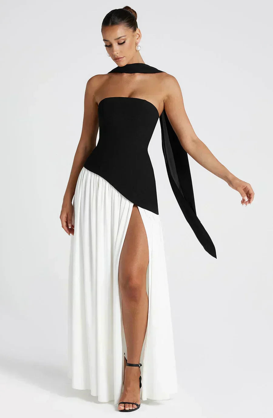 Florence | Women's Strapless Maxi Dress | High Split Draped Panel Anniversary Celebration-Women Dress-Eltrendio