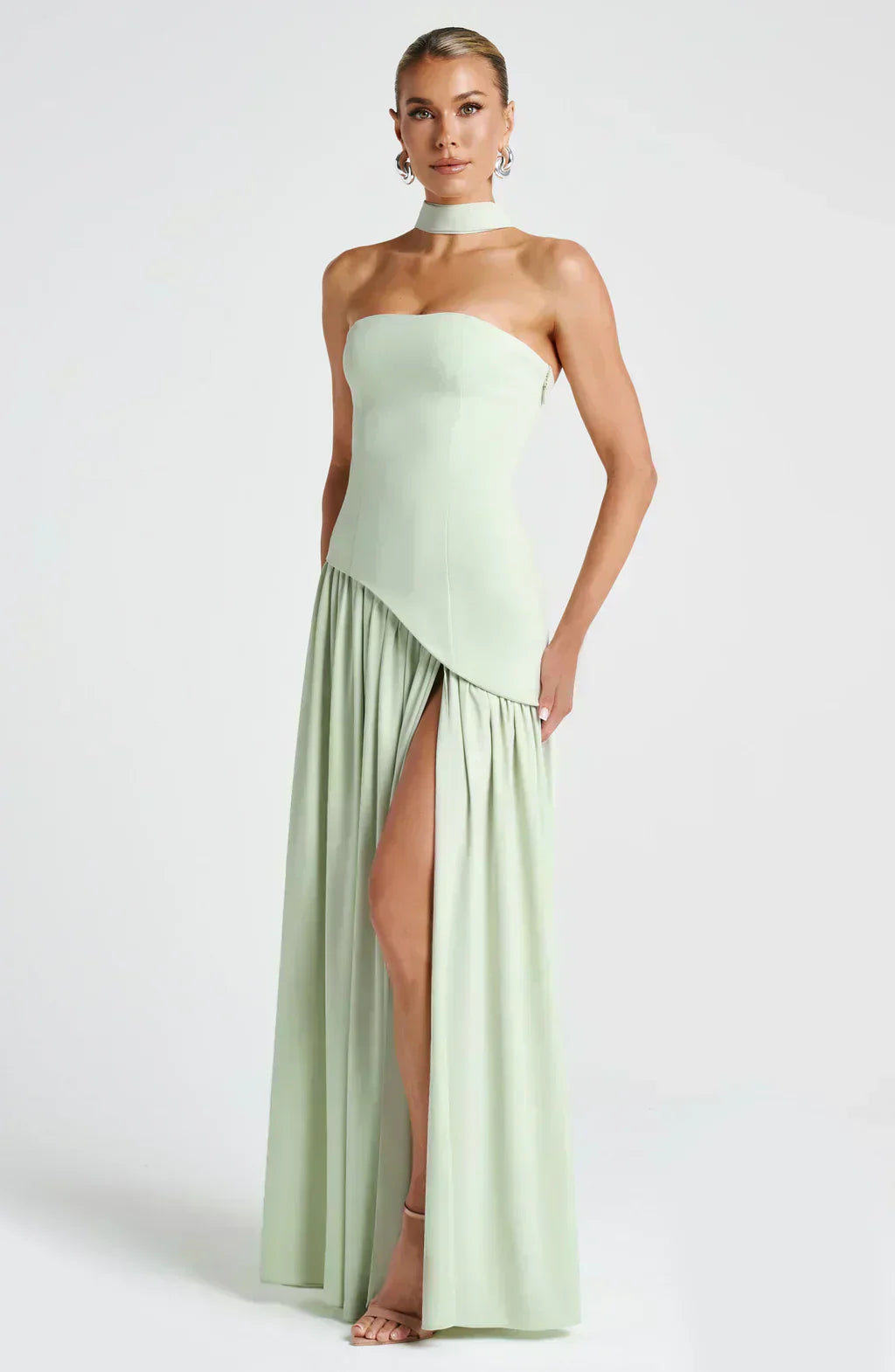 Florence | Women's Strapless Maxi Dress | High Split Draped Panel Anniversary Celebration-Women Dress-Eltrendio