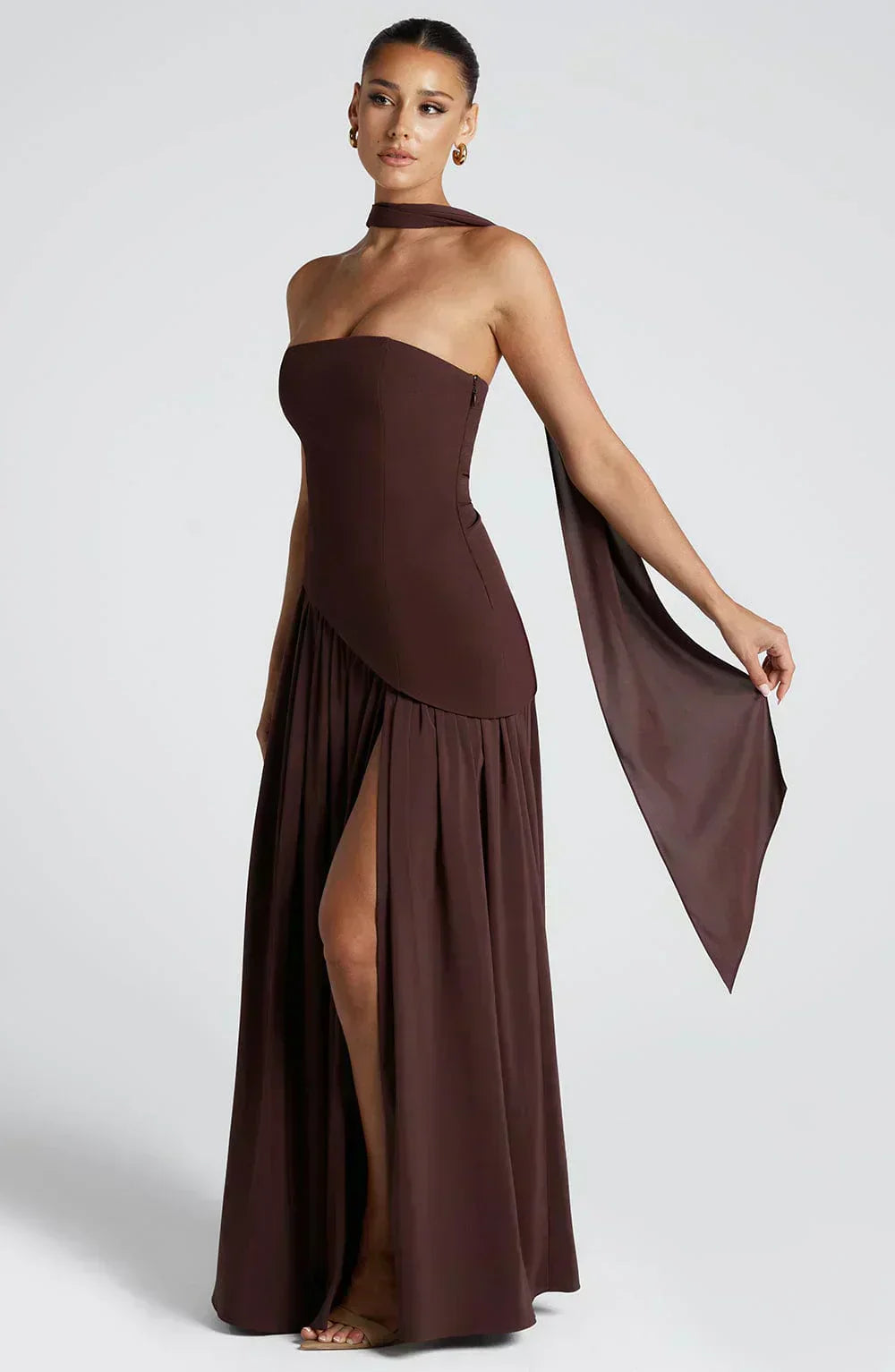 Florence | Women's Strapless Maxi Dress | High Split Draped Panel Anniversary Celebration-Women Dress-Eltrendio