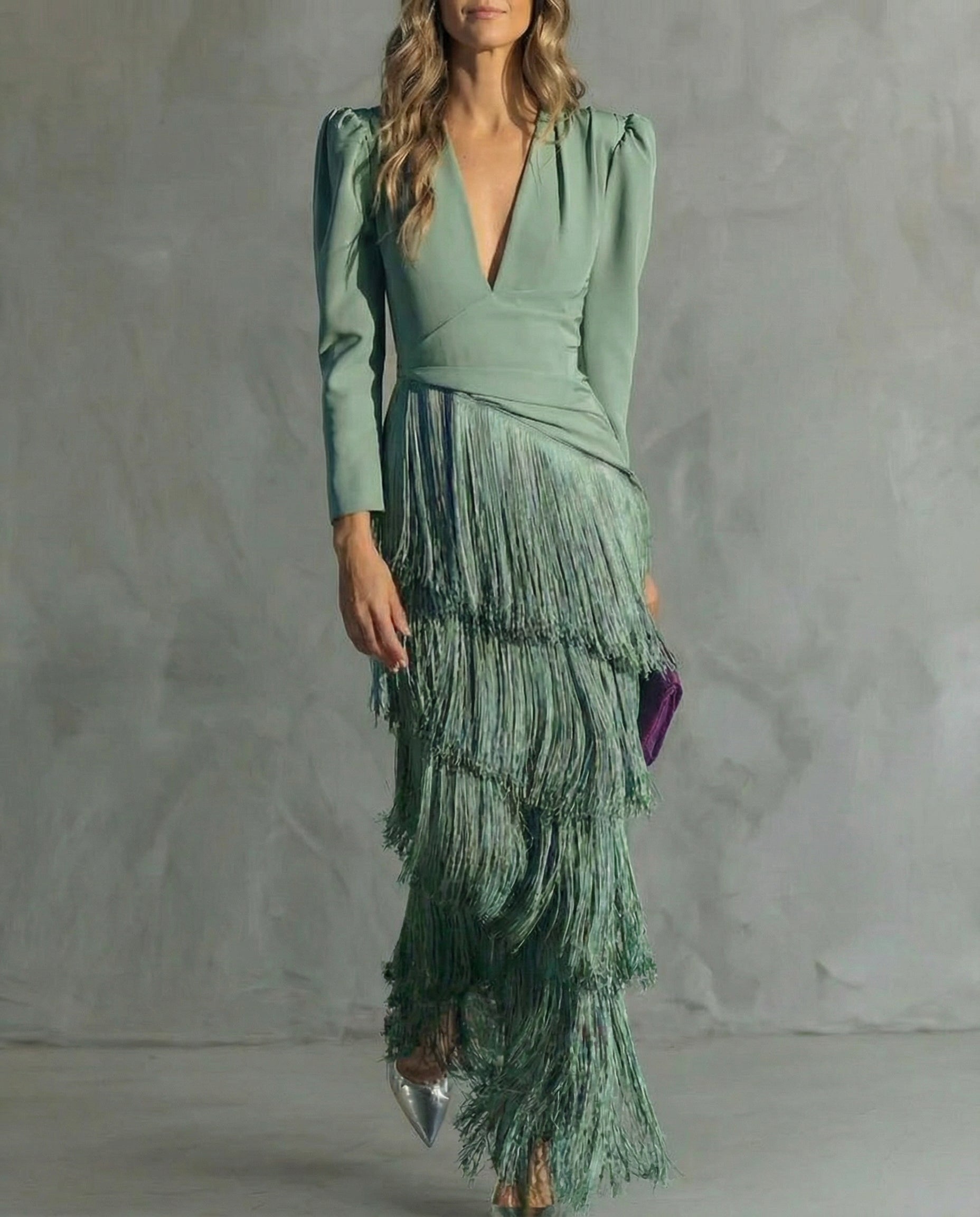 Clara™ | Elegant midi dress with fringe sleeves - Image 5