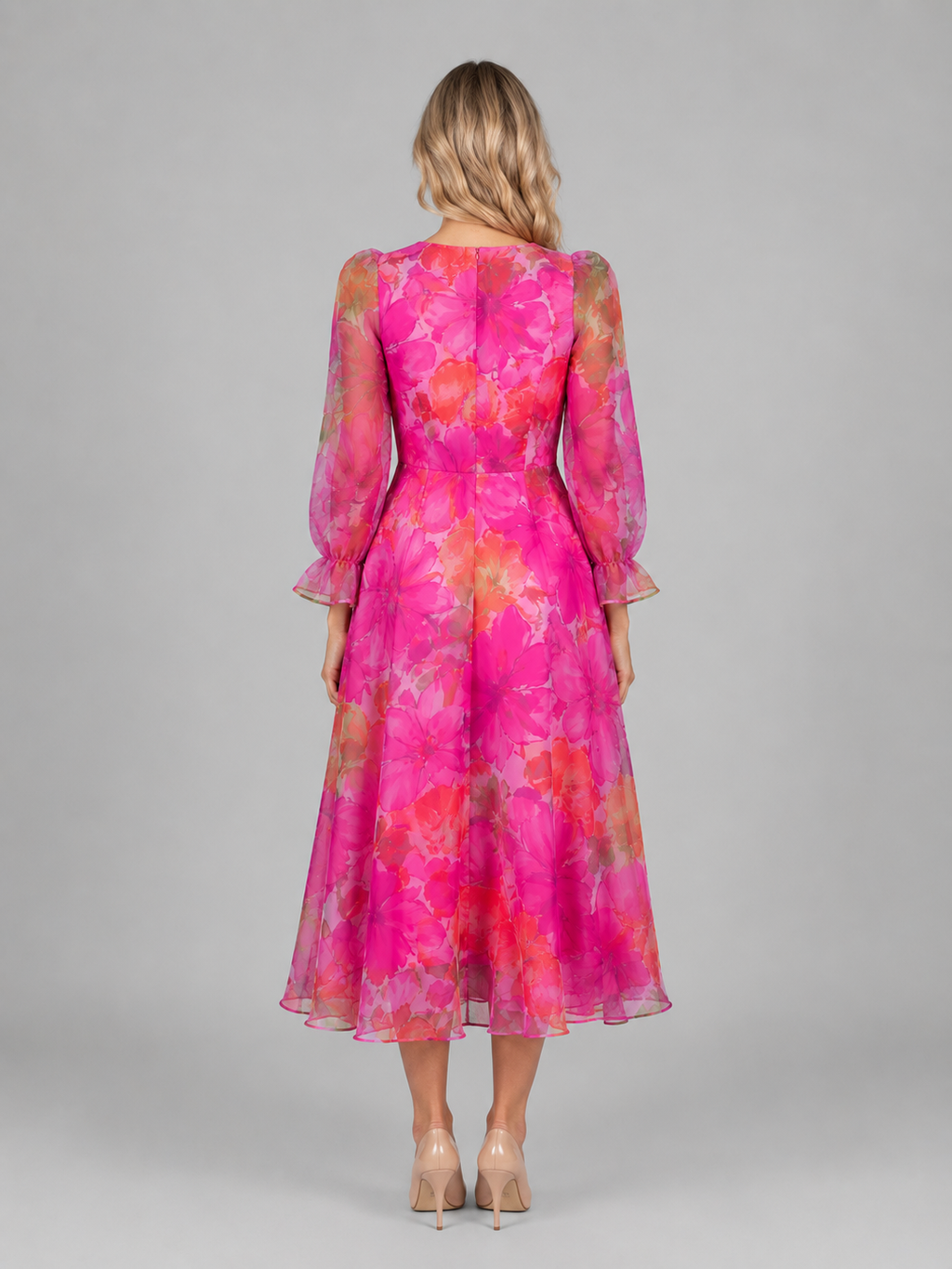 Genevieve | Women’s Midi Dress | Floral Print Puff Sleeve Wedding Guest 2