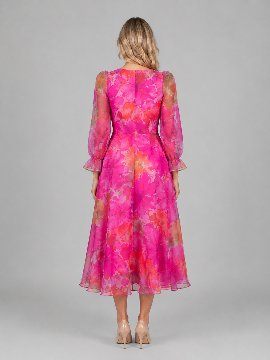 Genevieve | Women’s Midi Dress | Floral Print Puff Sleeve Wedding Guest 2