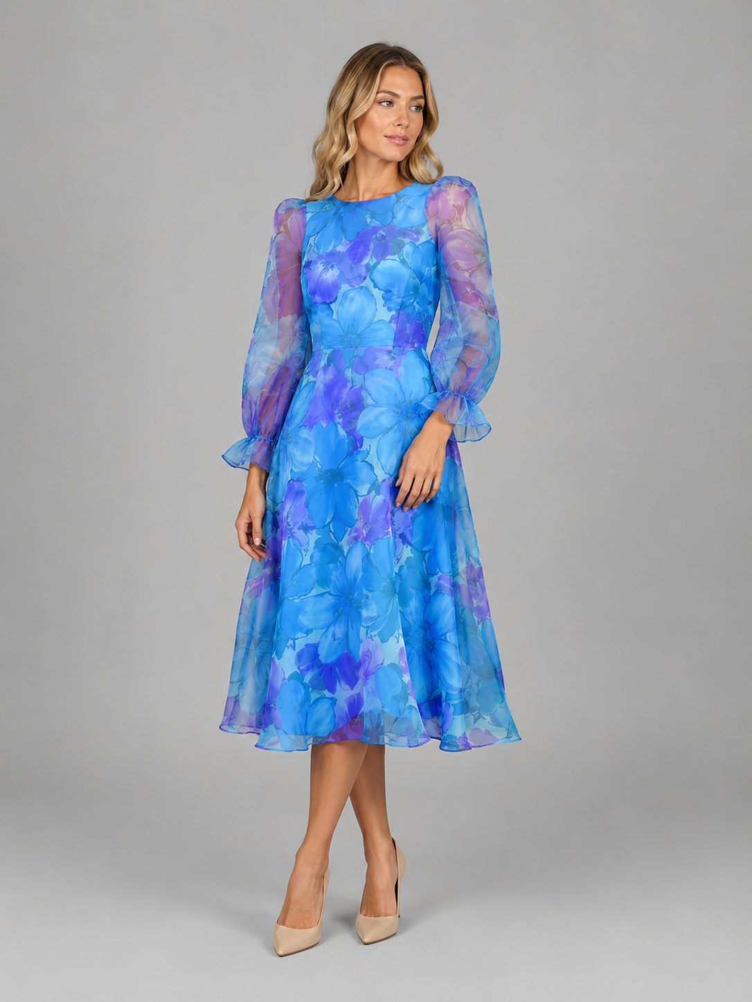 Genevieve | Women’s Midi Dress | Floral Print Puff Sleeve Wedding Guest 4
