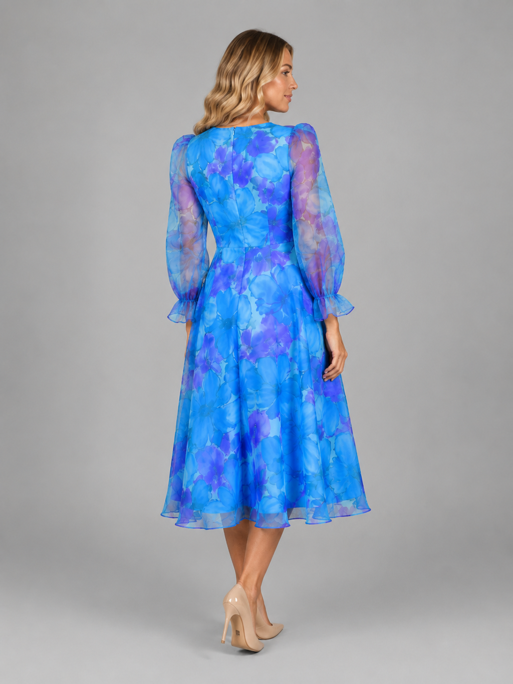 Genevieve | Women’s Midi Dress | Floral Print Puff Sleeve Wedding Guest 5