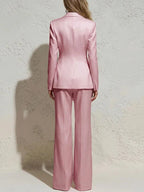 Blush | Satin Tie-Waist Blazer Wide-Leg Trouser Set - Image 4