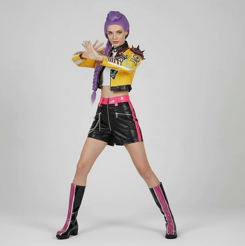 Harper | Women's Printed Jacket And Shorts Set | Zip Front Graphic Detail Cosplay Wear