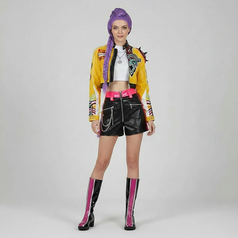 Harper | Women's Printed Jacket And Shorts Set | Zip Front Graphic Detail Cosplay Wear