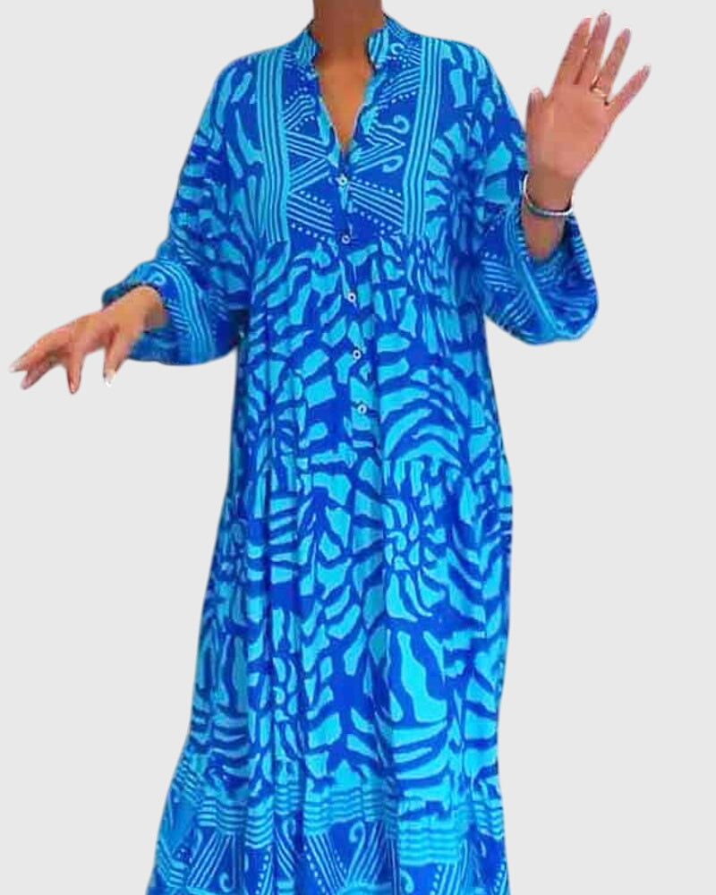 Harriet | Women's Floral Print Midi Dress | V Neck Holiday Market Dress-Women Dress-Eltrendio