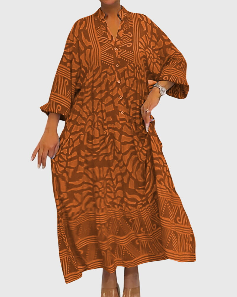 Harriet | Women's Floral Print Midi Dress | V Neck Holiday Market Dress-Women Dress-Eltrendio