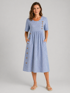 Harriet | Women’s Midi Dress | Striped Pocket Button