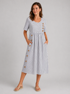 Women's Flattering Striped Midi Dress – Button Detail Fit - Image 4
