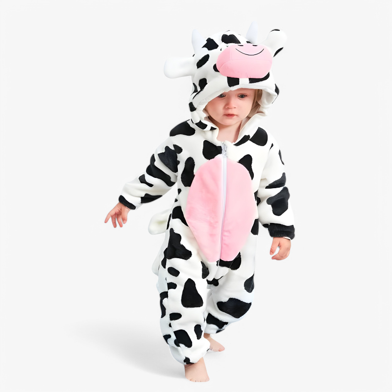 Harvey | Children's Cow Costume Jumpsuit | Hooded Animal Print Themed Party Participation-Kids Costume Set-Eltrendio