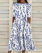 Hazel | Women's Floral Print Midi Dress | Half Sleeve Side Pockets