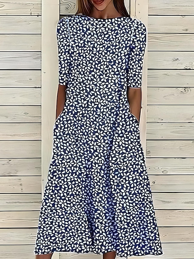 Hazel | Women's Floral Print Midi Dress | Half Sleeve Side Pockets 3