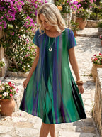 Hazel | Women’s Printed Midi Dress | Short Sleeve Holiday Wear