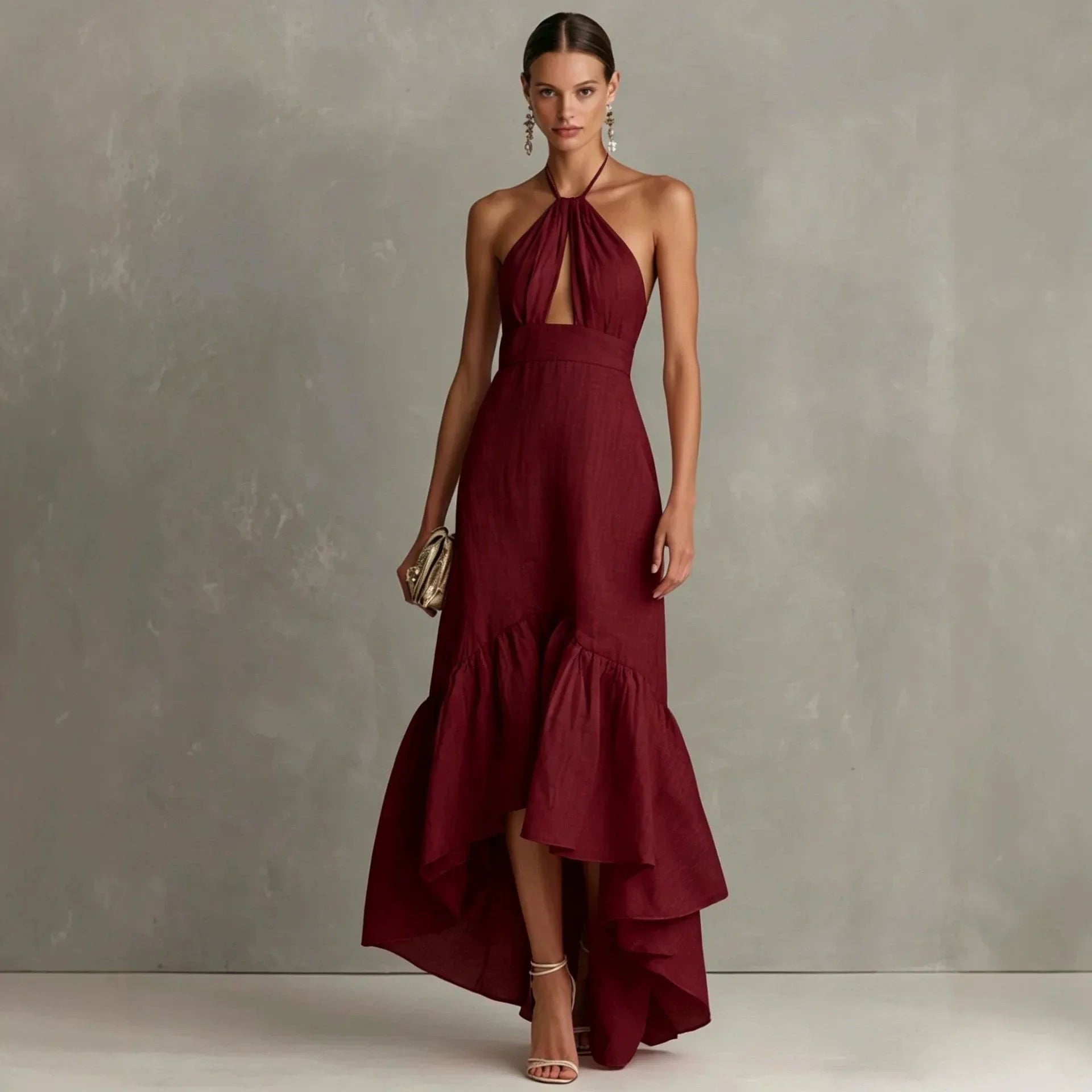 Adalia | Halter Neck Ruffle Hem Maxi Dress