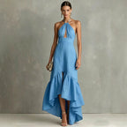 Adalia | Halter Neck Ruffle Hem Maxi Dress - Image 3