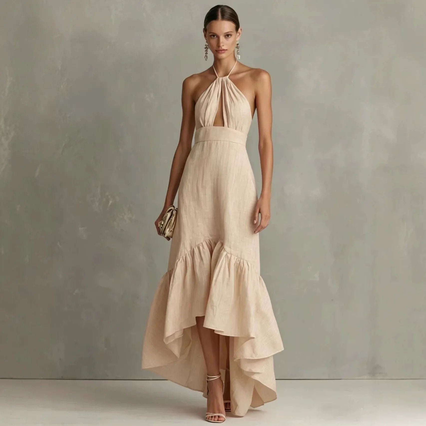 Adalia | Halter Neck Ruffle Hem Maxi Dress - Image 4
