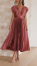 Charlotte | Women's Pleated V Neck Midi Wedding Guest Dress - Image 2
