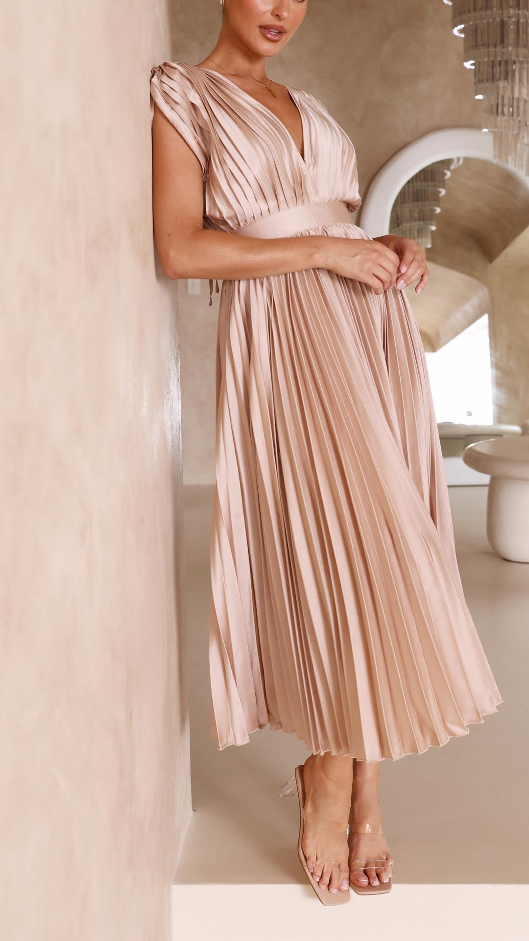Charlotte | Women's Pleated V Neck Midi Wedding Guest Dress - Image 6
