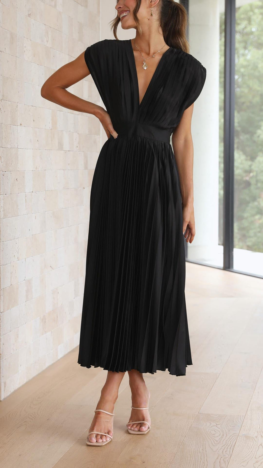 Charlotte | Women's Pleated V Neck Midi Wedding Guest Dress - Image 10