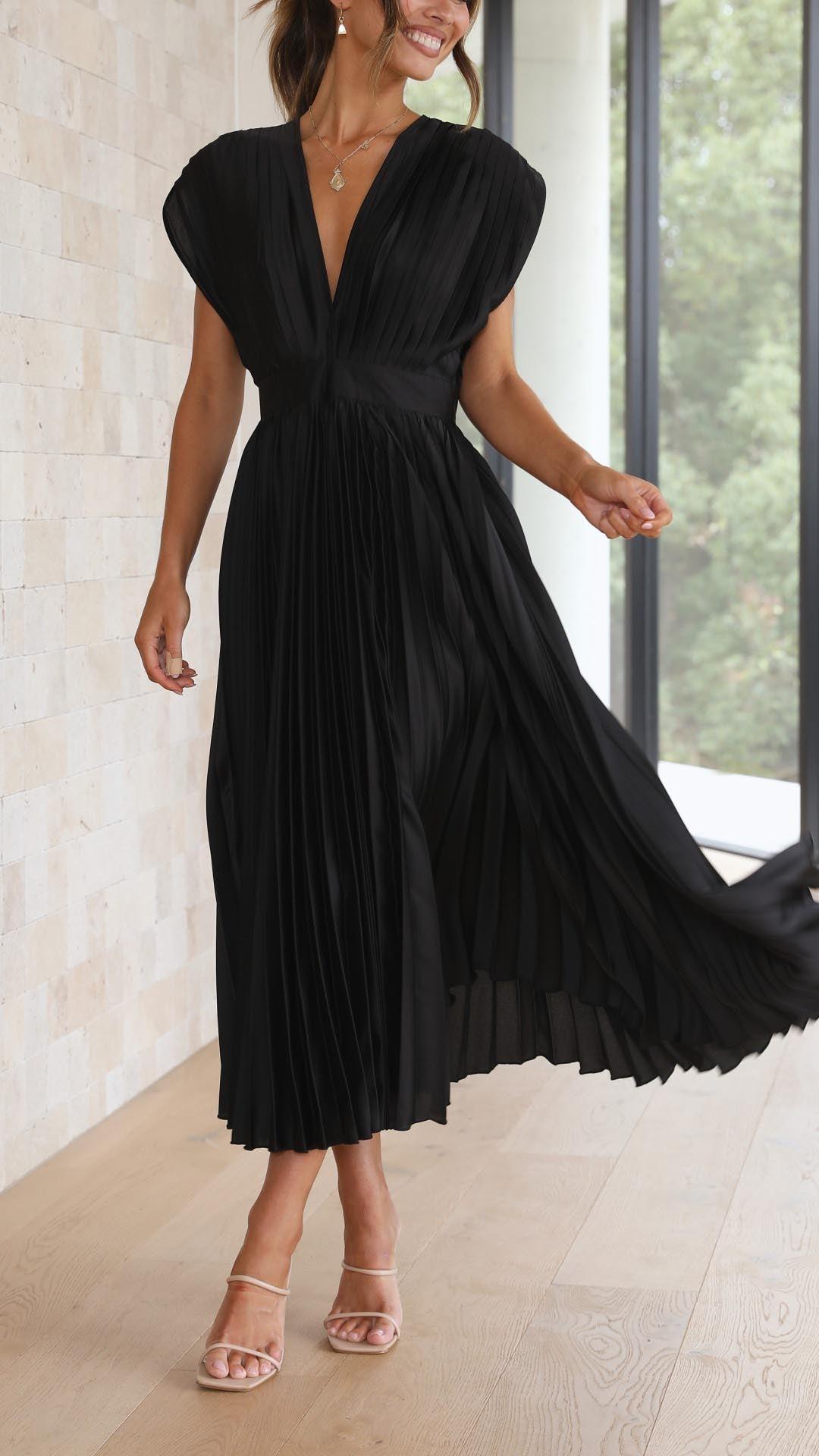 Charlotte | Women's Pleated V Neck Midi Wedding Guest Dress - Image 11