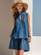 Azure | Tencel V-Neck Top Shorts Set