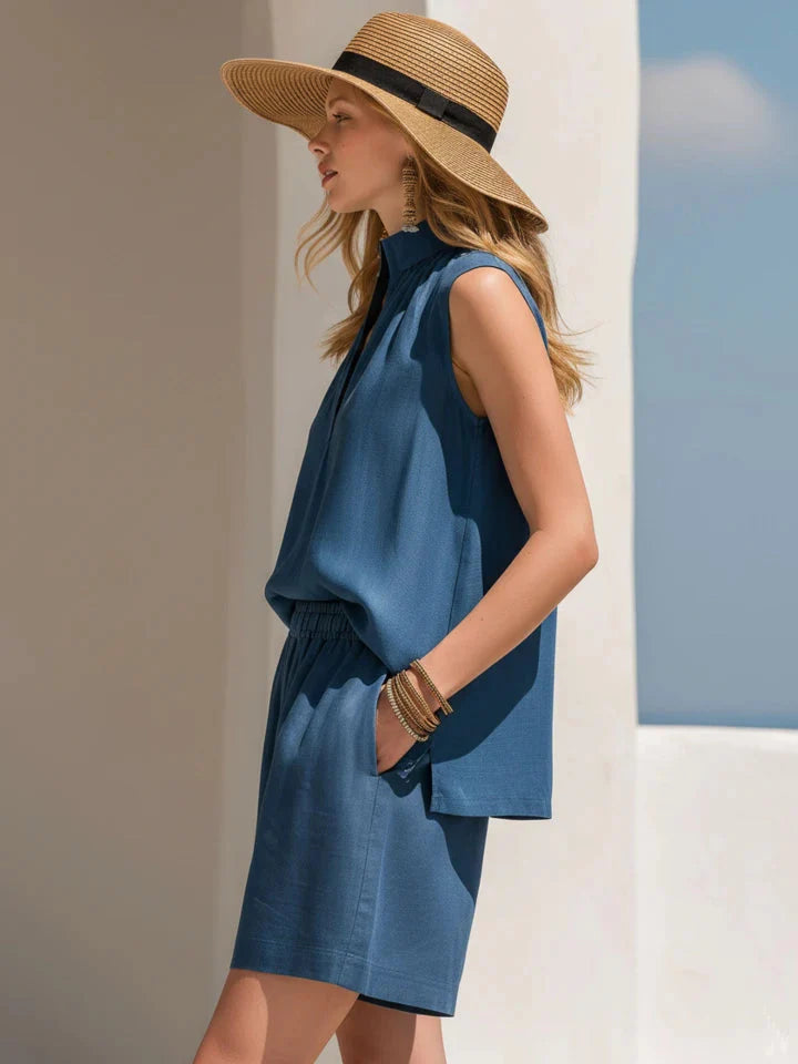 Azure | Tencel V-Neck Top Shorts Set - Image 5