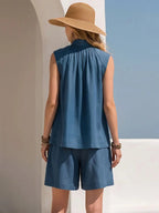 Azure | Tencel V-Neck Top Shorts Set - Image 3