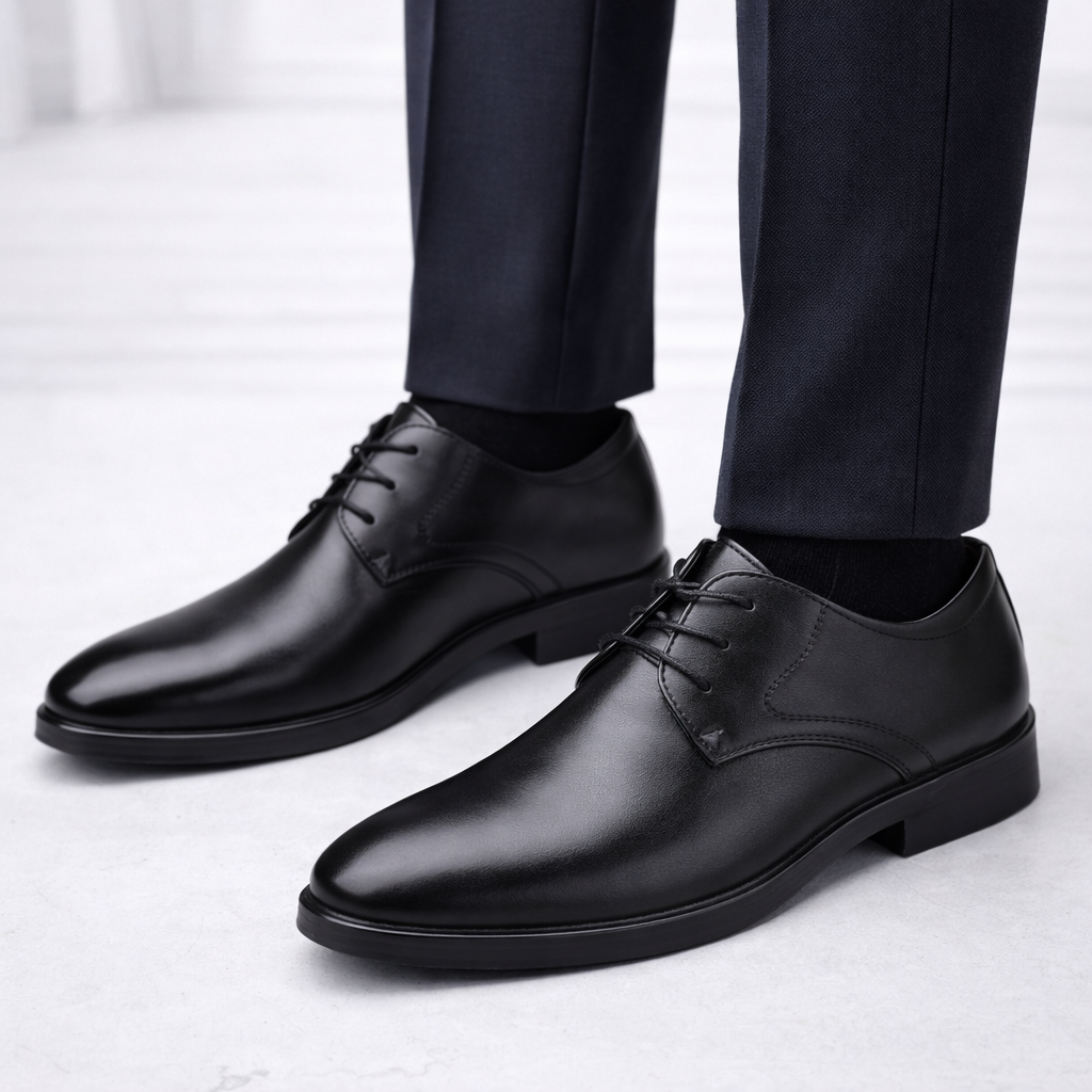 Kingsford | Men’s Lace Up Derby Shoes | Plain Toe Low Heel Formal Footwear-Men Shoes-Eltrendio
