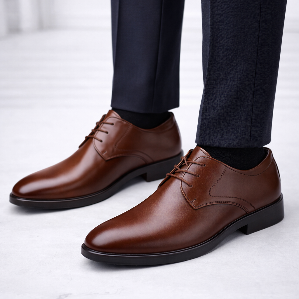 Kingsford | Men’s Lace Up Derby Shoes | Plain Toe Low Heel Formal Footwear-Men Shoes-Eltrendio