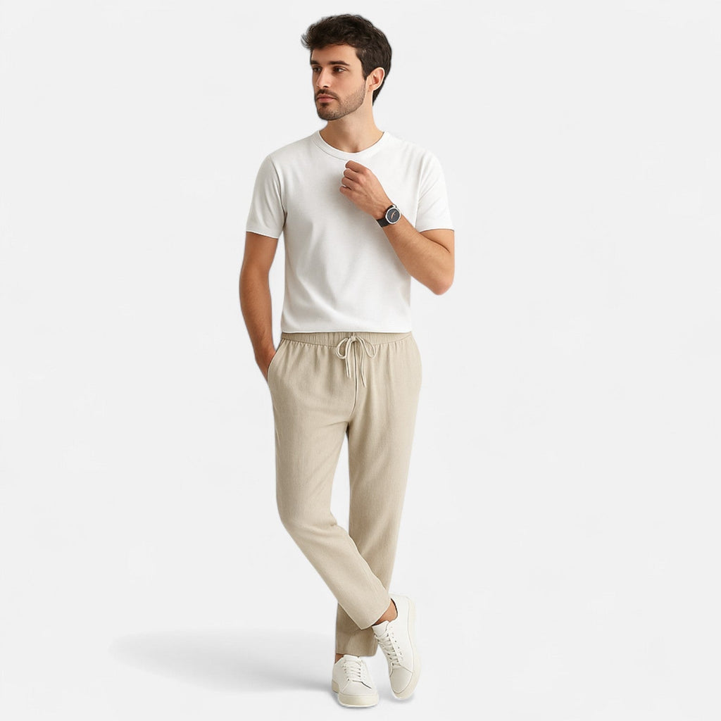 Langford | Men’s Drawstring Casual Trousers | Straight Leg Side Pockets Daily Wear-Men Pants-Eltrendio