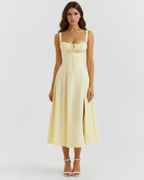 Aurora | Lace-Up Corset Side Split Midi Dress