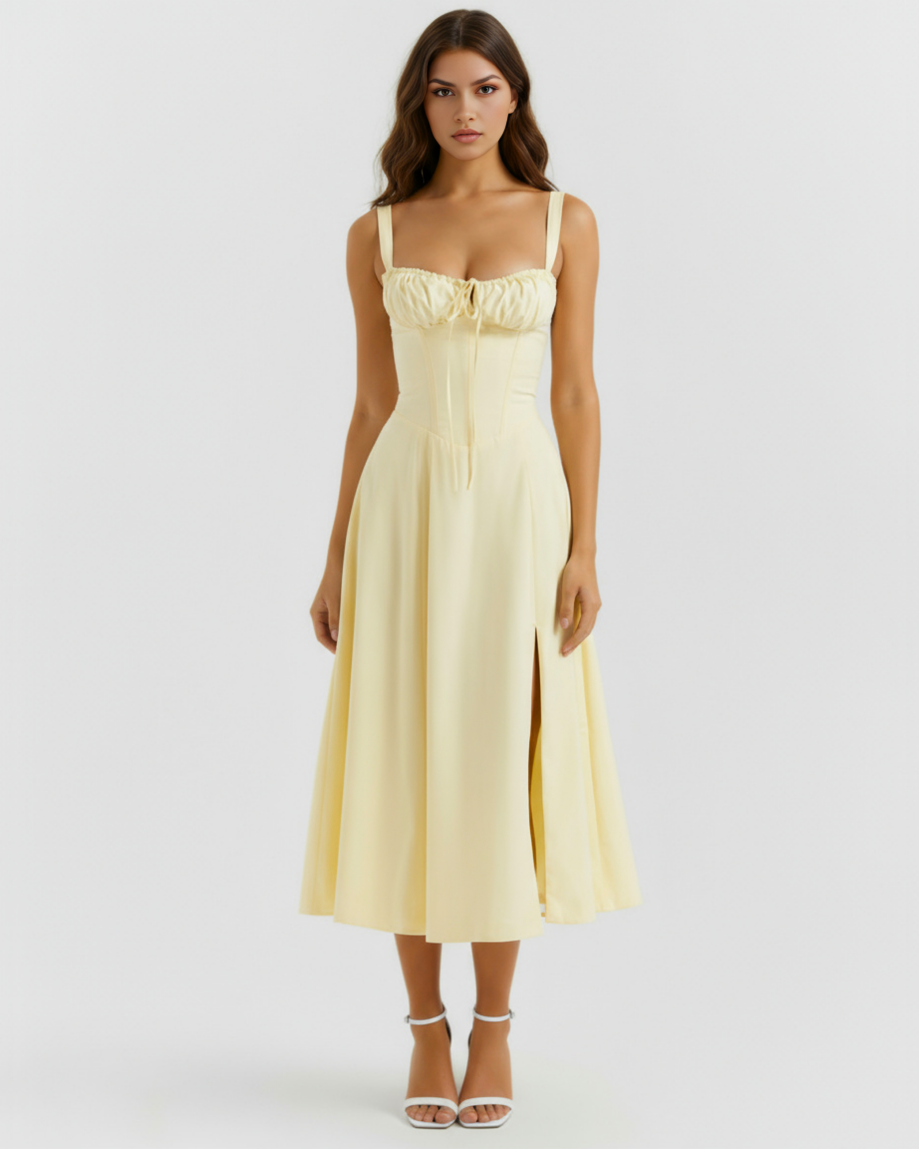 Aurora | Lace-Up Corset Side Split Midi Dress