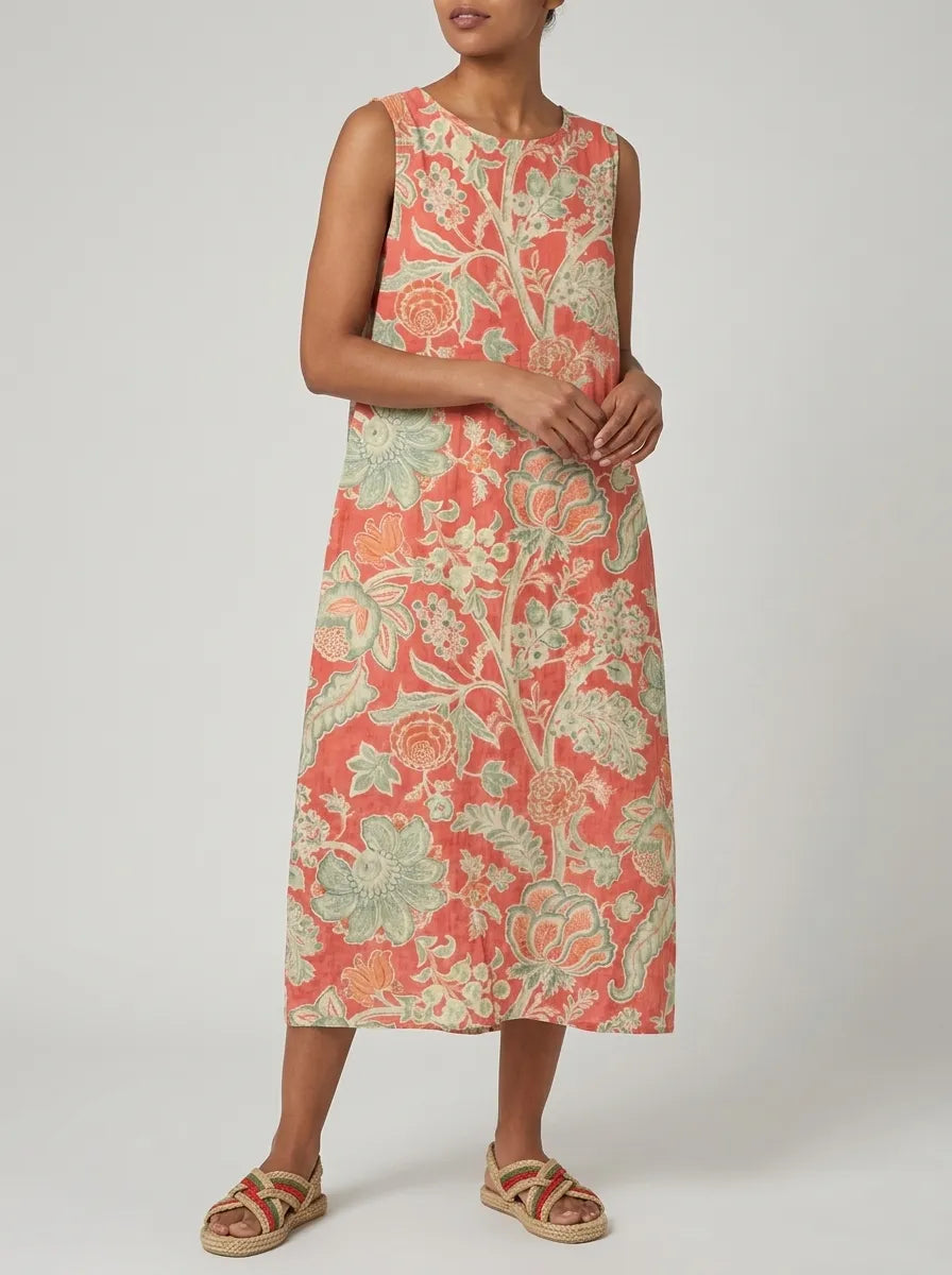 Lydia | Women's Floral Print Midi Dress | Loose Fit Round Neck-Women Dress-Eltrendio