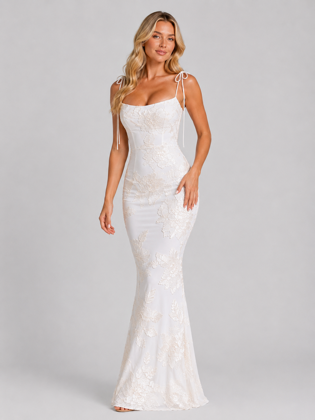 Madeline | Women’s Maxi Dress | Floral Appliqué Tie Strap Wedding Guest 5