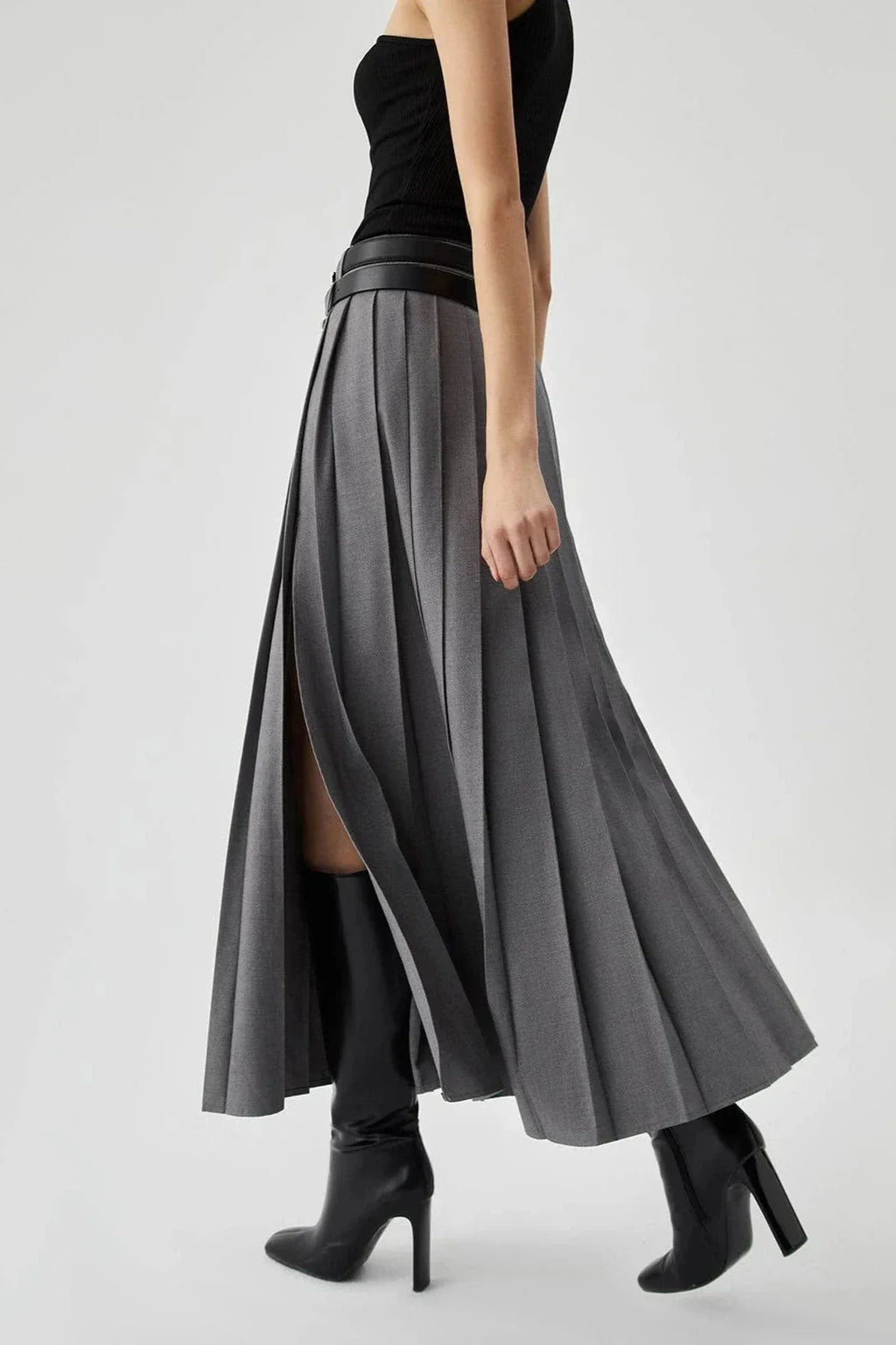 Margot | Women’s Pleated Maxi Skirt | High Waist Belted Evening Wear-Women Skirt-Eltrendio