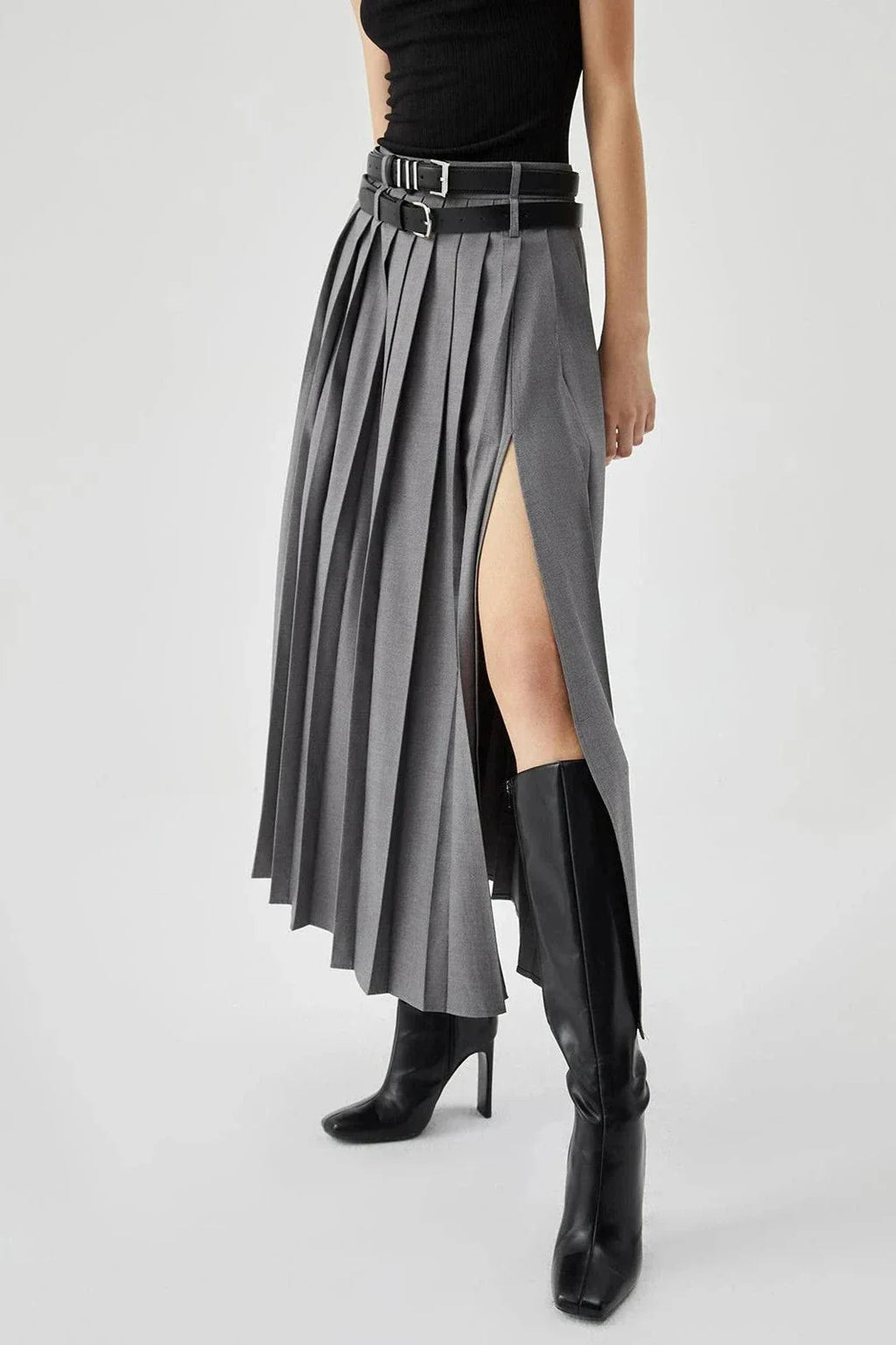 Margot | Women’s Pleated Maxi Skirt | High Waist Belted Evening Wear-Women Skirt-Eltrendio