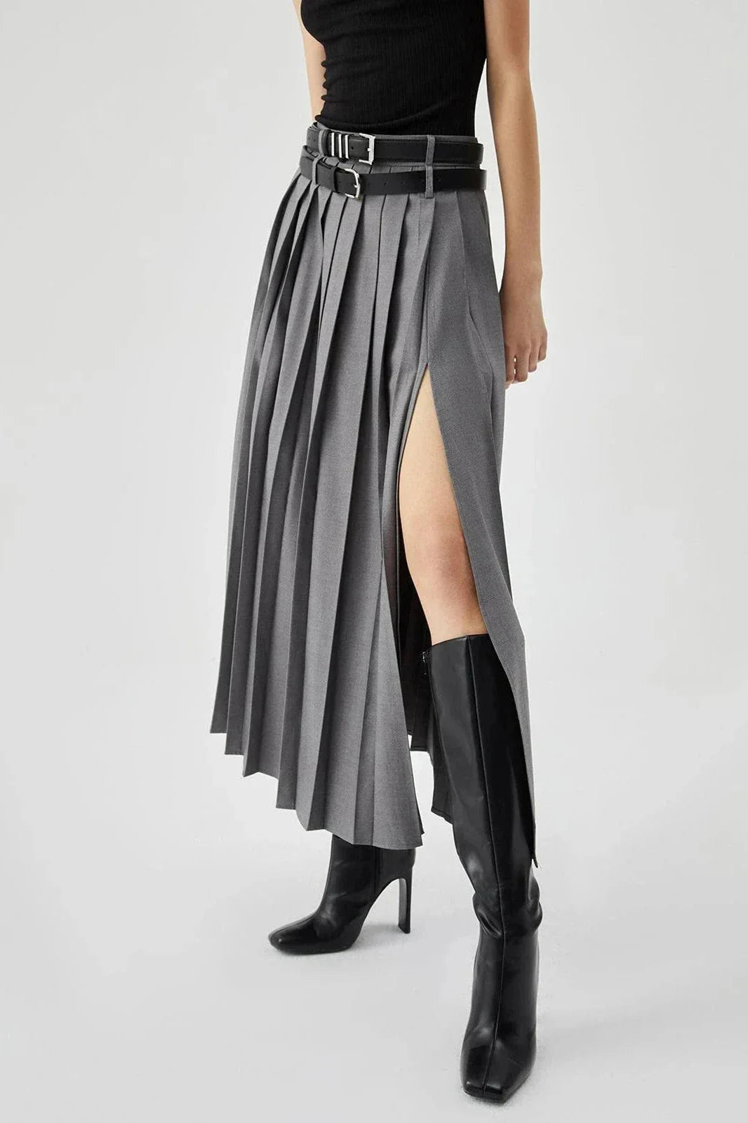 Margot | Women’s Pleated Maxi Skirt | High Waist Belted Evening Wear-Women Skirt-Eltrendio