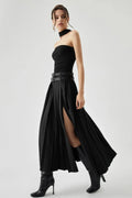 Margot | Women’s Pleated Maxi Skirt | High Waist Belted Evening Wear-Women Skirt-Eltrendio