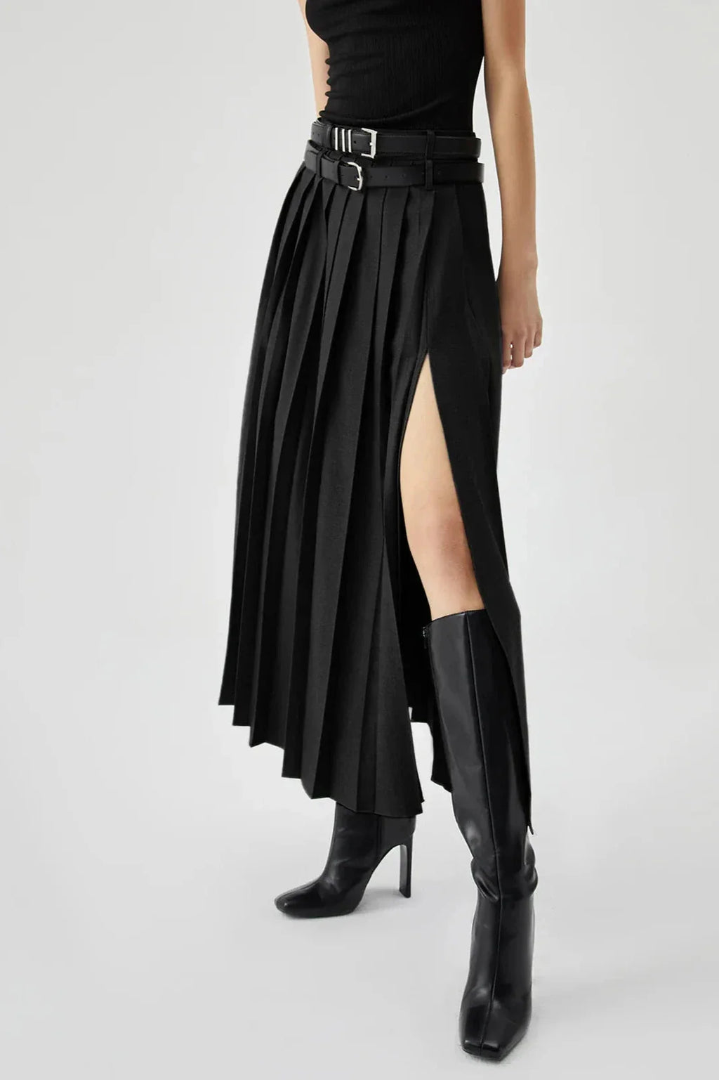Margot | Women’s Pleated Maxi Skirt | High Waist Belted Evening Wear-Women Skirt-Eltrendio