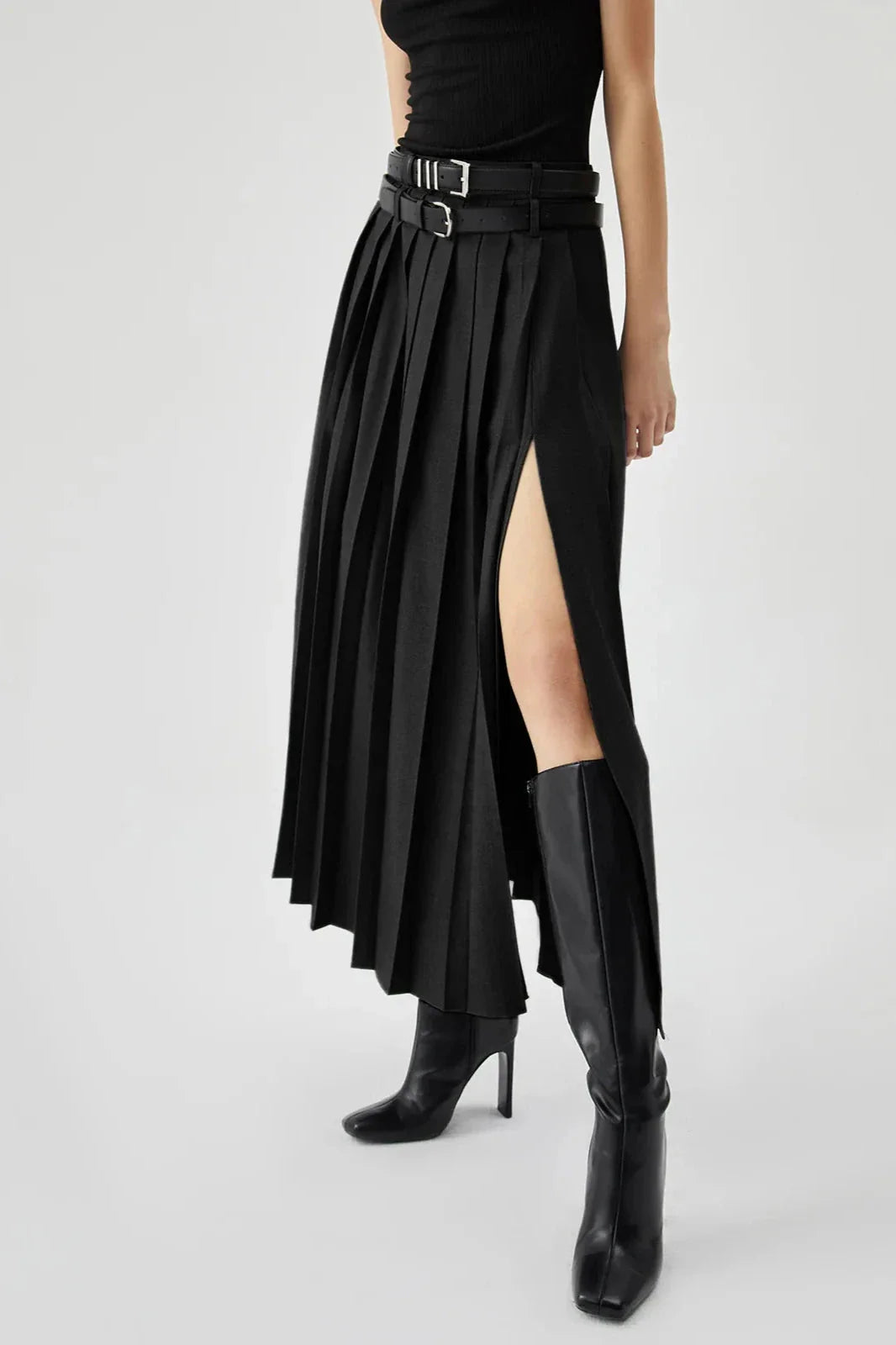 Margot | Women’s Pleated Maxi Skirt | High Waist Belted Evening Wear-Women Skirt-Eltrendio