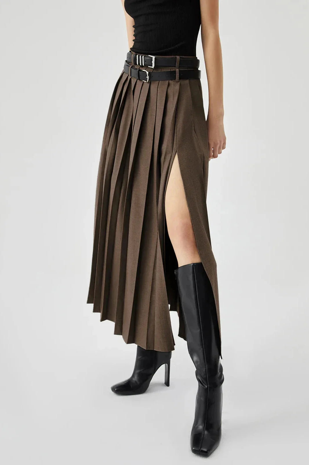 Margot | Women’s Pleated Maxi Skirt | High Waist Belted Evening Wear-Women Skirt-Eltrendio