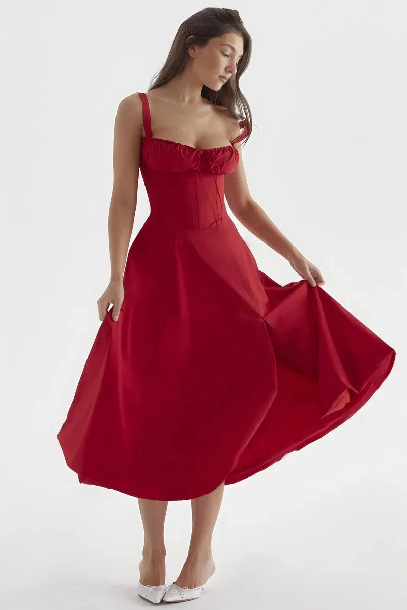 Meadowbrook | Women’s Floral Midi Dress | Shoulder Straps Gathered Bodice Wedding Guest Dress-Women Dress-Eltrendio