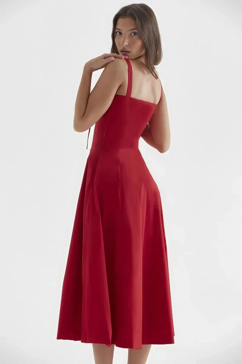 Meadowbrook | Women’s Floral Midi Dress | Shoulder Straps Gathered Bodice Wedding Guest Dress-Women Dress-Eltrendio