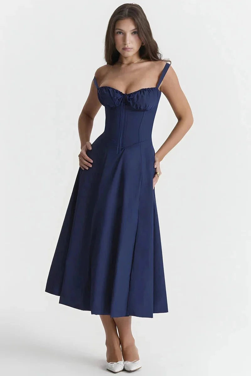 Meadowbrook | Women’s Floral Midi Dress | Shoulder Straps Gathered Bodice Wedding Guest Dress-Women Dress-Eltrendio